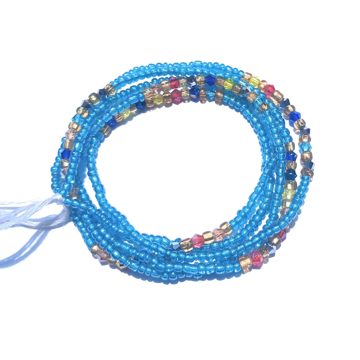 Diamond Shaped Crystal Clusters African Waist Beads, Clear and Gold Variety, 42-Inch Tie-on Strands