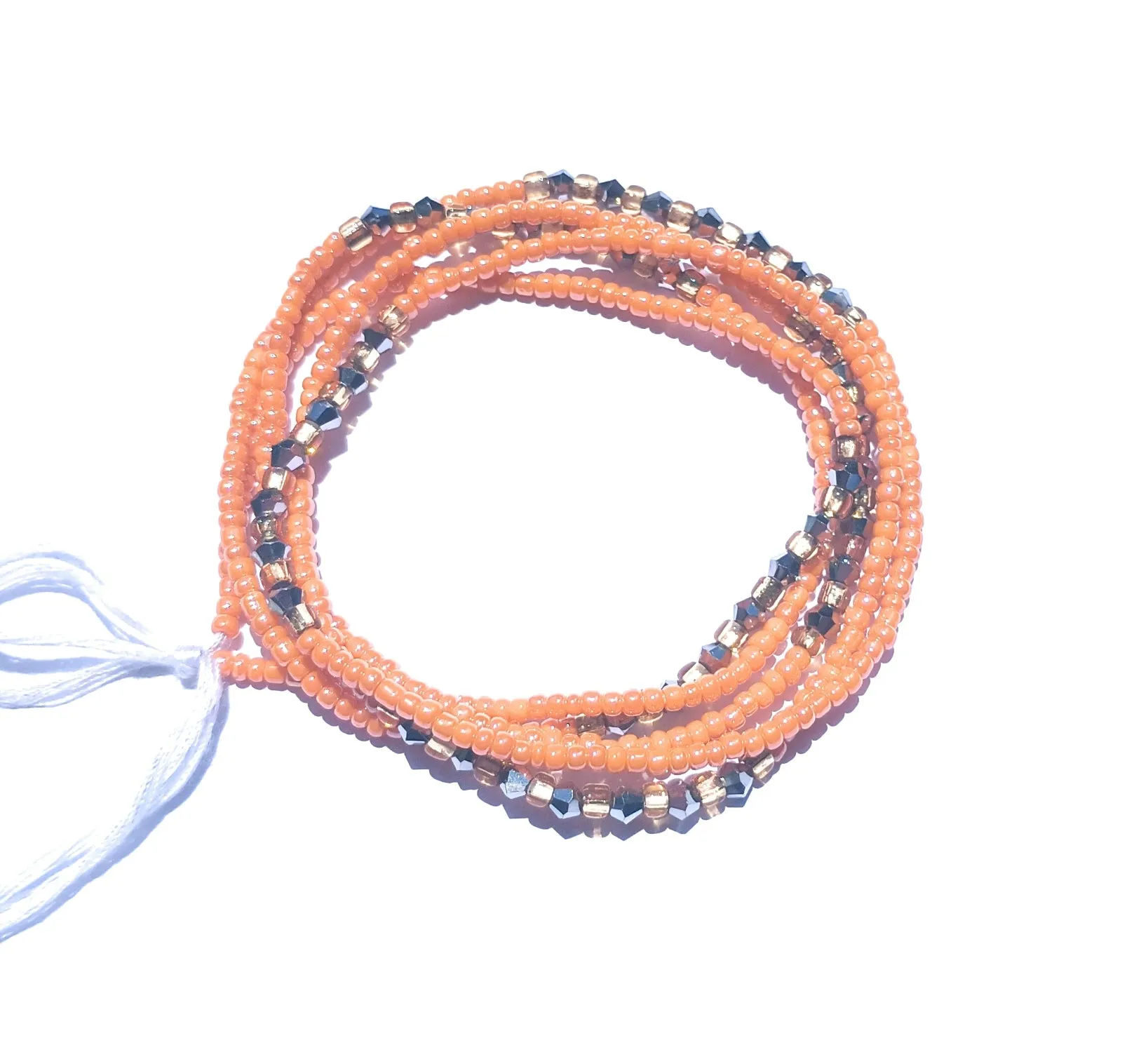 Diamond Shaped Crystal Clusters African Waist Beads, Clear and Gold Variety, 42-Inch Tie-on Strands