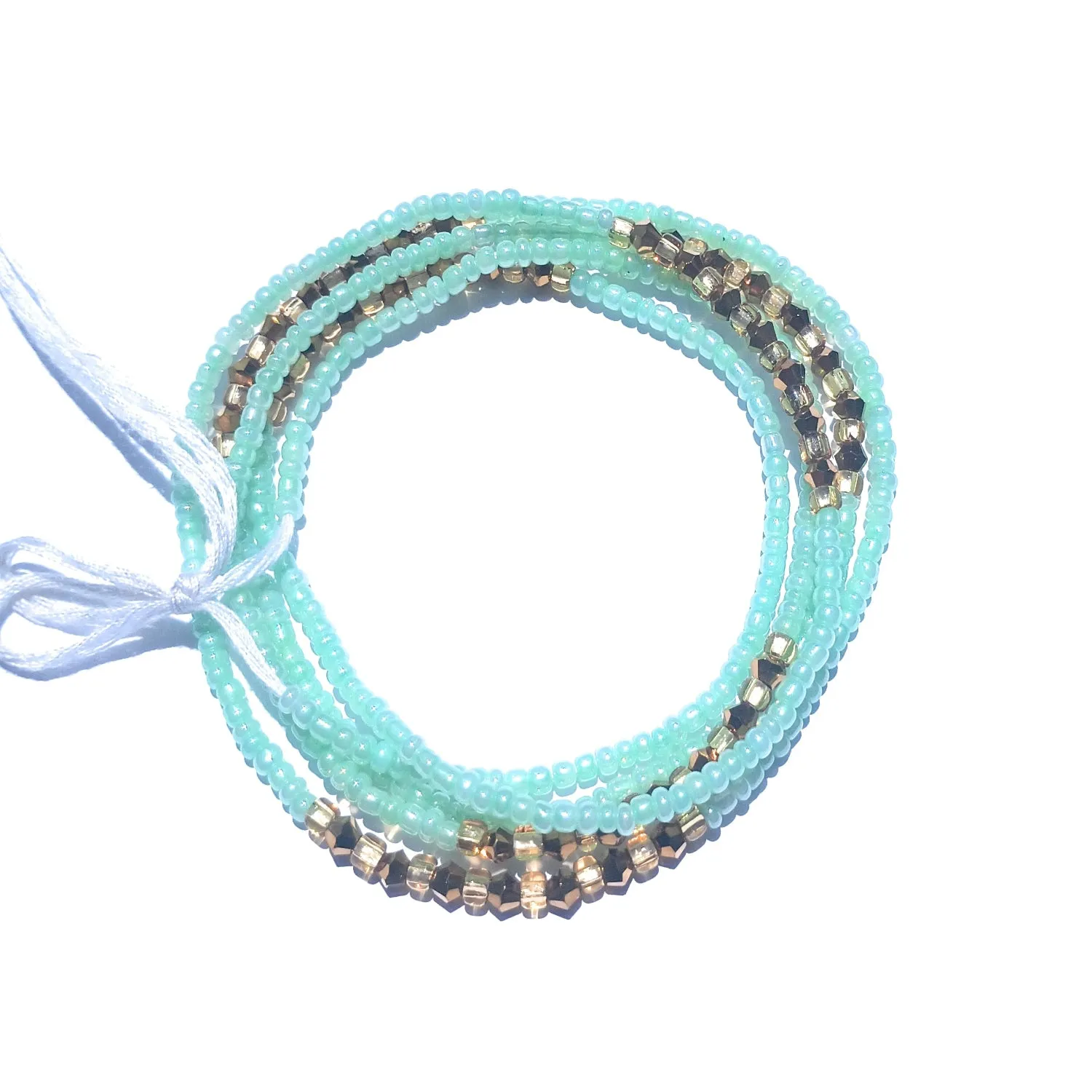 Diamond Shaped Crystal Clusters African Waist Beads, Clear and Gold Variety, 42-Inch Tie-on Strands