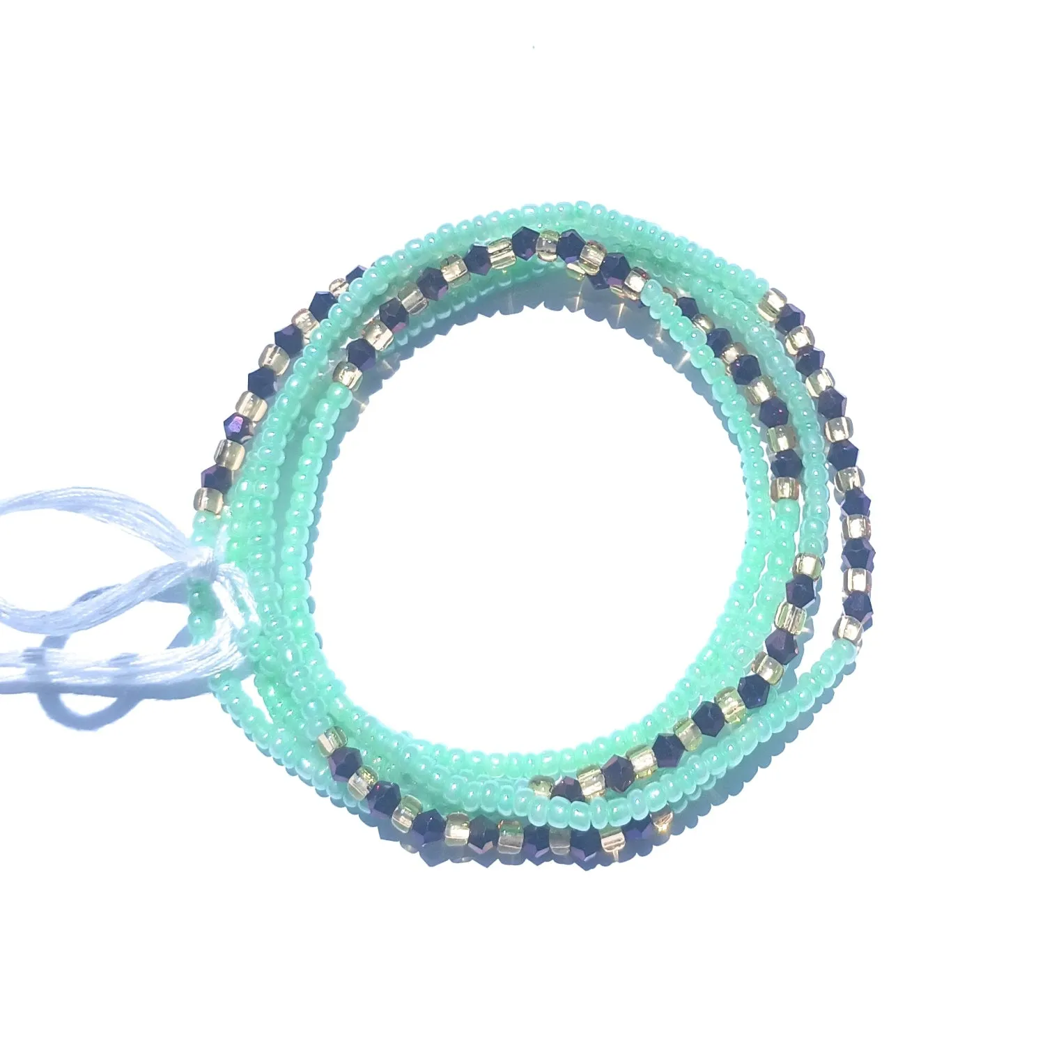 Diamond Shaped Crystal Clusters African Waist Beads, Clear and Gold Variety, 42-Inch Tie-on Strands