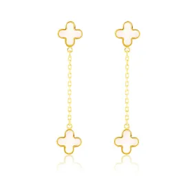 Double Mother Of Pearl Quatrefoil & Chain Drop Earrings