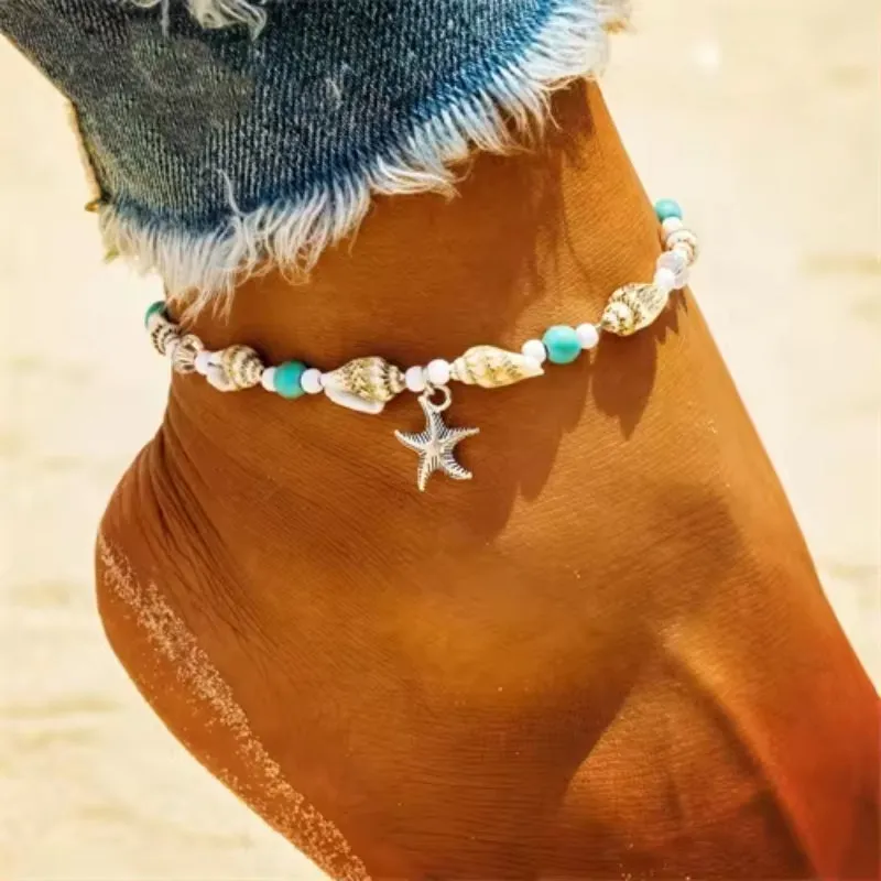 Fashion Retro Bohemia Round Rune Starfish Anklet