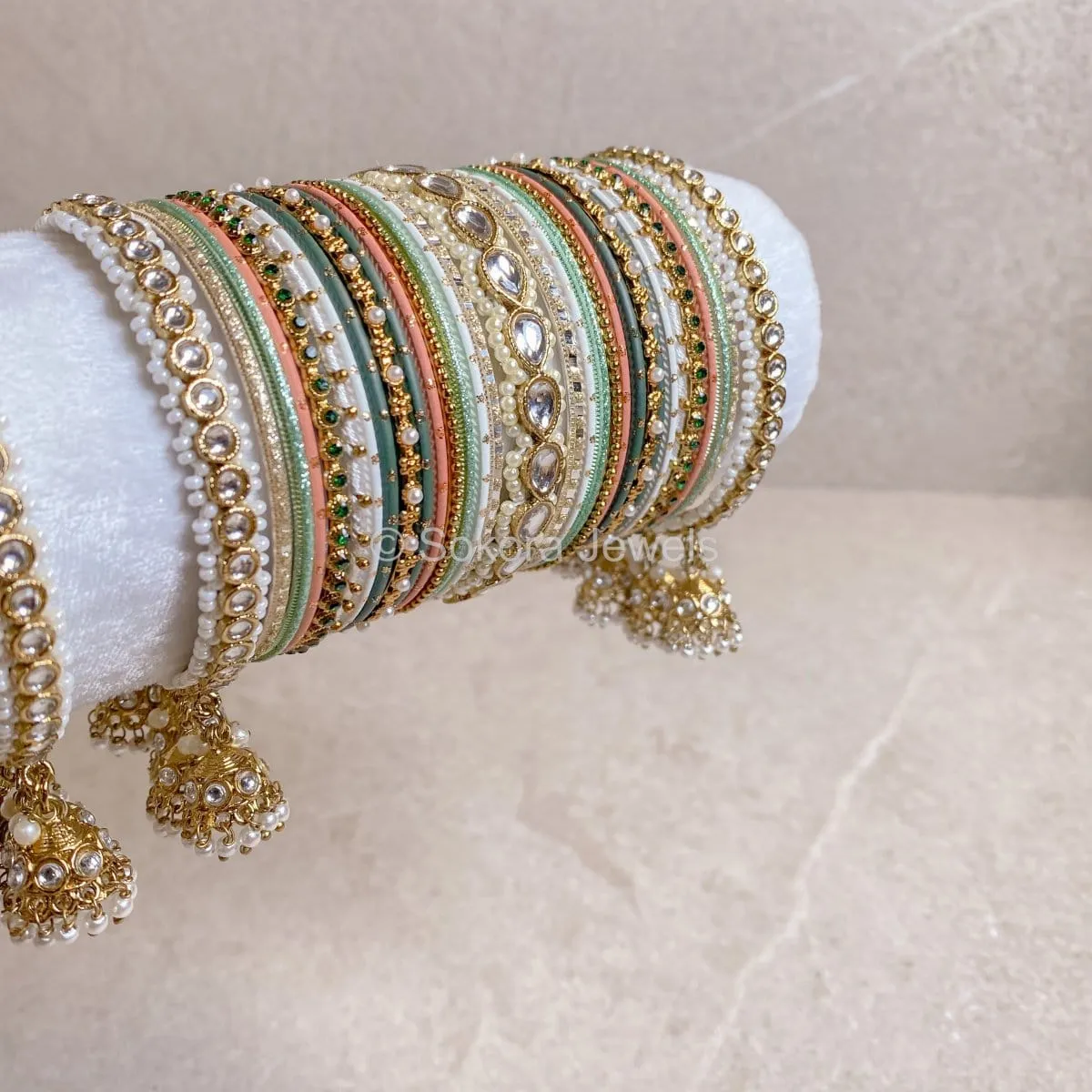 Faux Kundan Jhumka Bangle Set - Forest Multi Shade