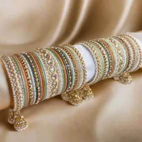 Faux Kundan Jhumka Bangle Set - Forest Multi Shade