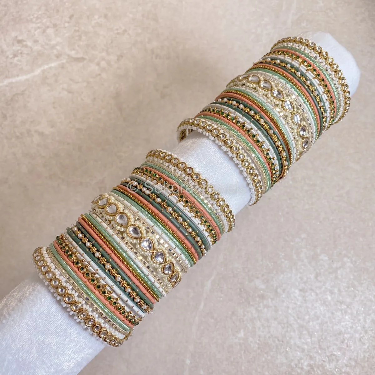 Faux Kundan Jhumka Bangle Set - Forest Multi Shade
