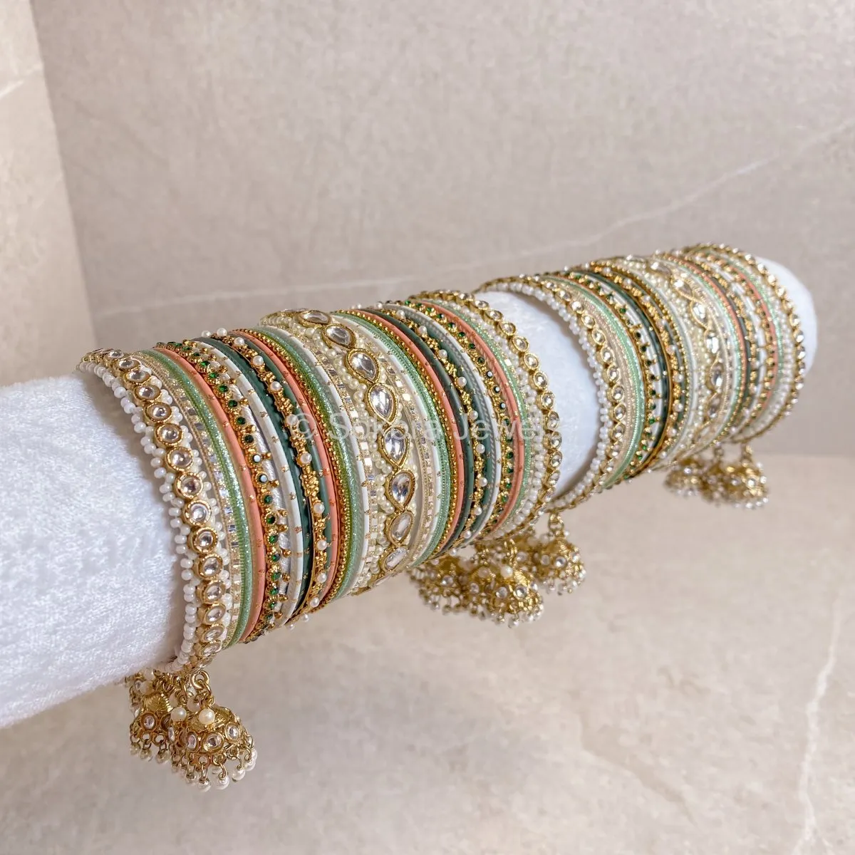 Faux Kundan Jhumka Bangle Set - Forest Multi Shade