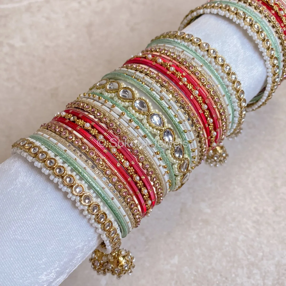 Faux Kundan Jhumka Bangle Set - Strawberry Multi Shade