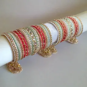 Faux Kundan Jhumka Bangle Set - Strawberry Multi Shade