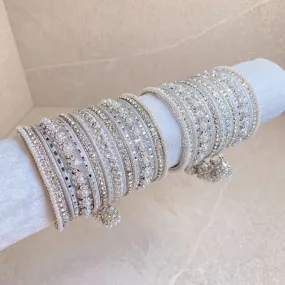 Faux Kundan Luxury Daisy Bangle Set - Silver