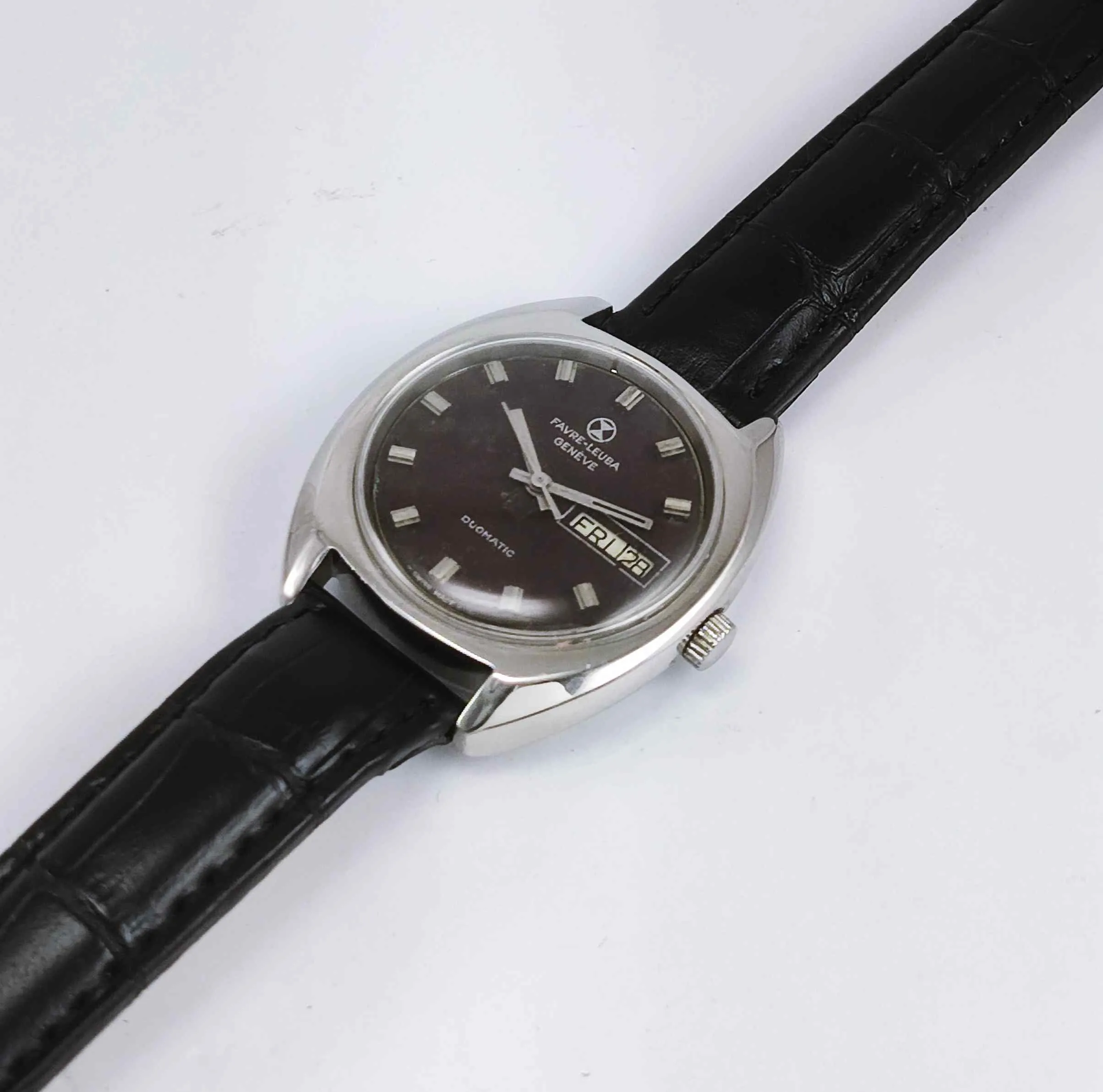 Favre Leuba Geneve Duomatic 908 Brown Dial 17 Jewels Men's Automatic Watch