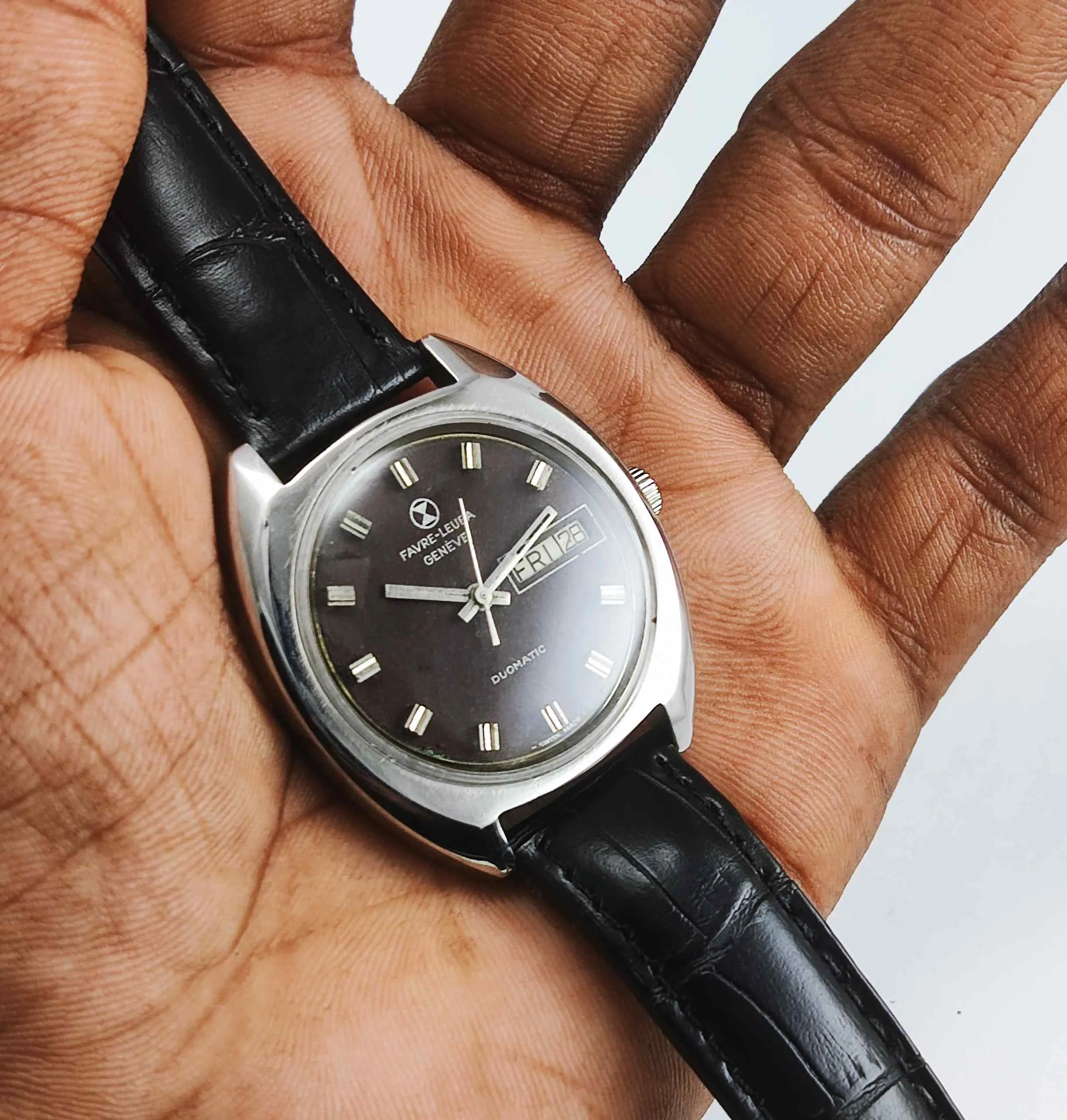 Favre Leuba Geneve Duomatic 908 Brown Dial 17 Jewels Men's Automatic Watch
