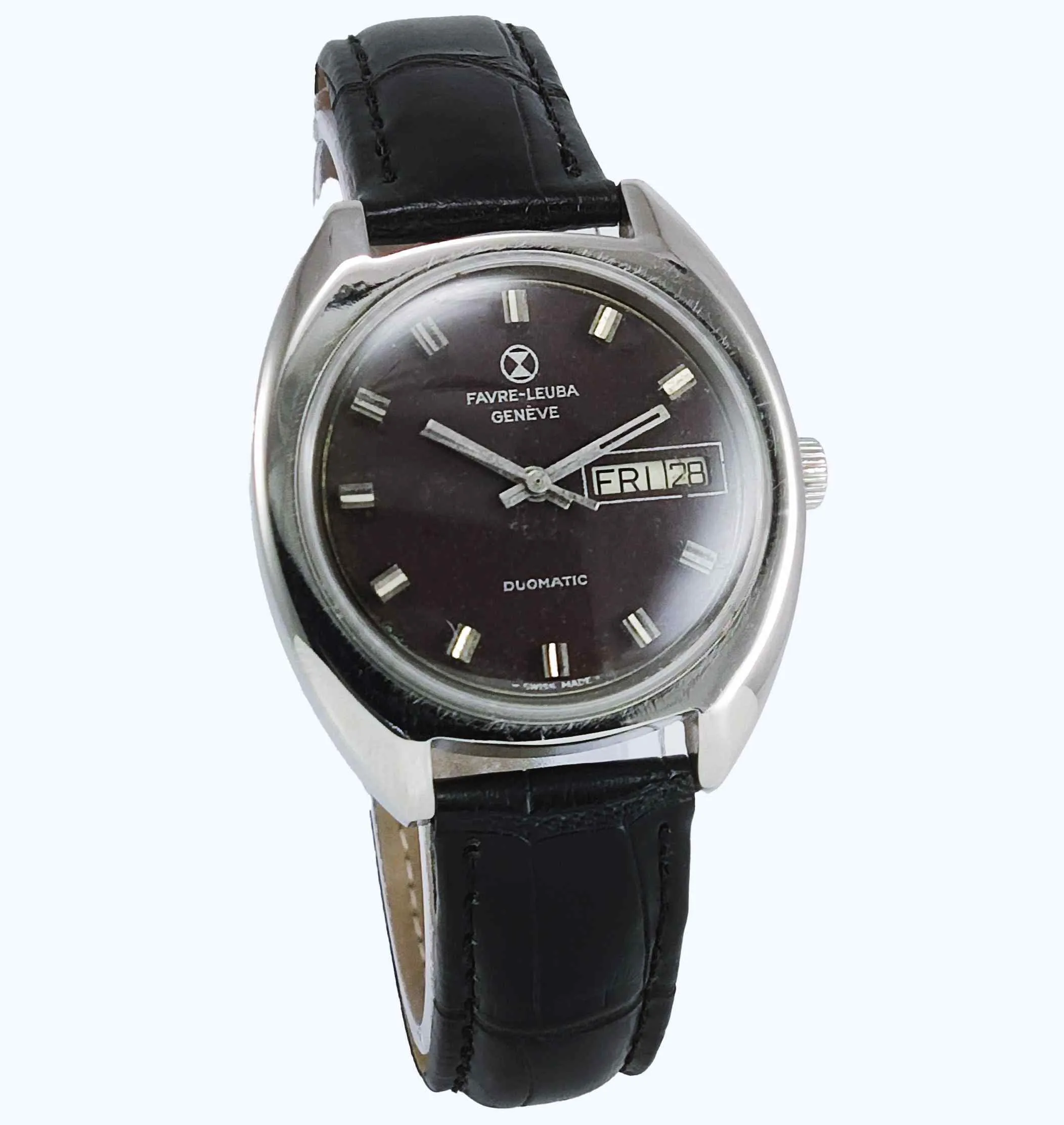 Favre Leuba Geneve Duomatic 908 Brown Dial 17 Jewels Men's Automatic Watch