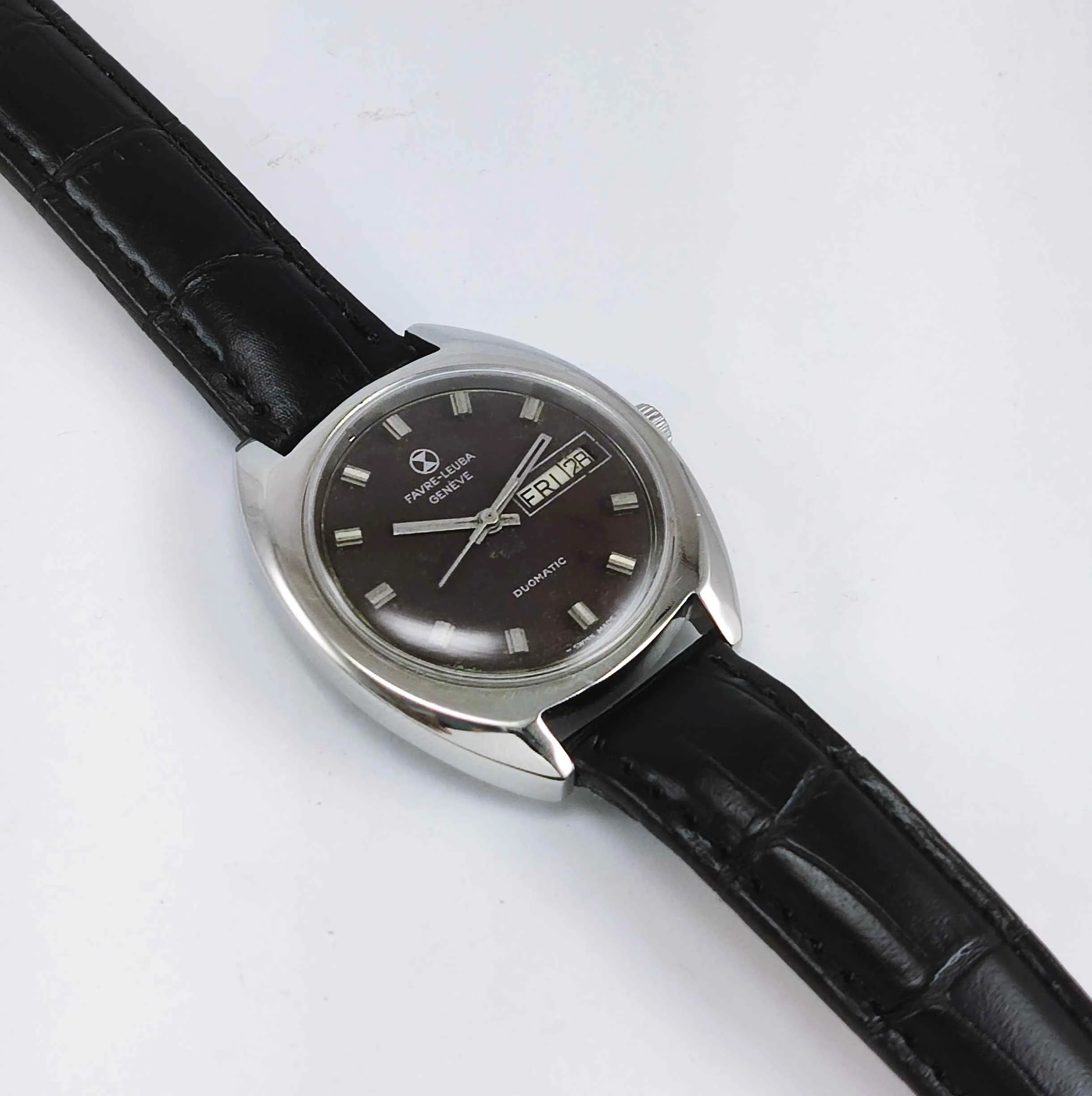 Favre Leuba Geneve Duomatic 908 Brown Dial 17 Jewels Men's Automatic Watch