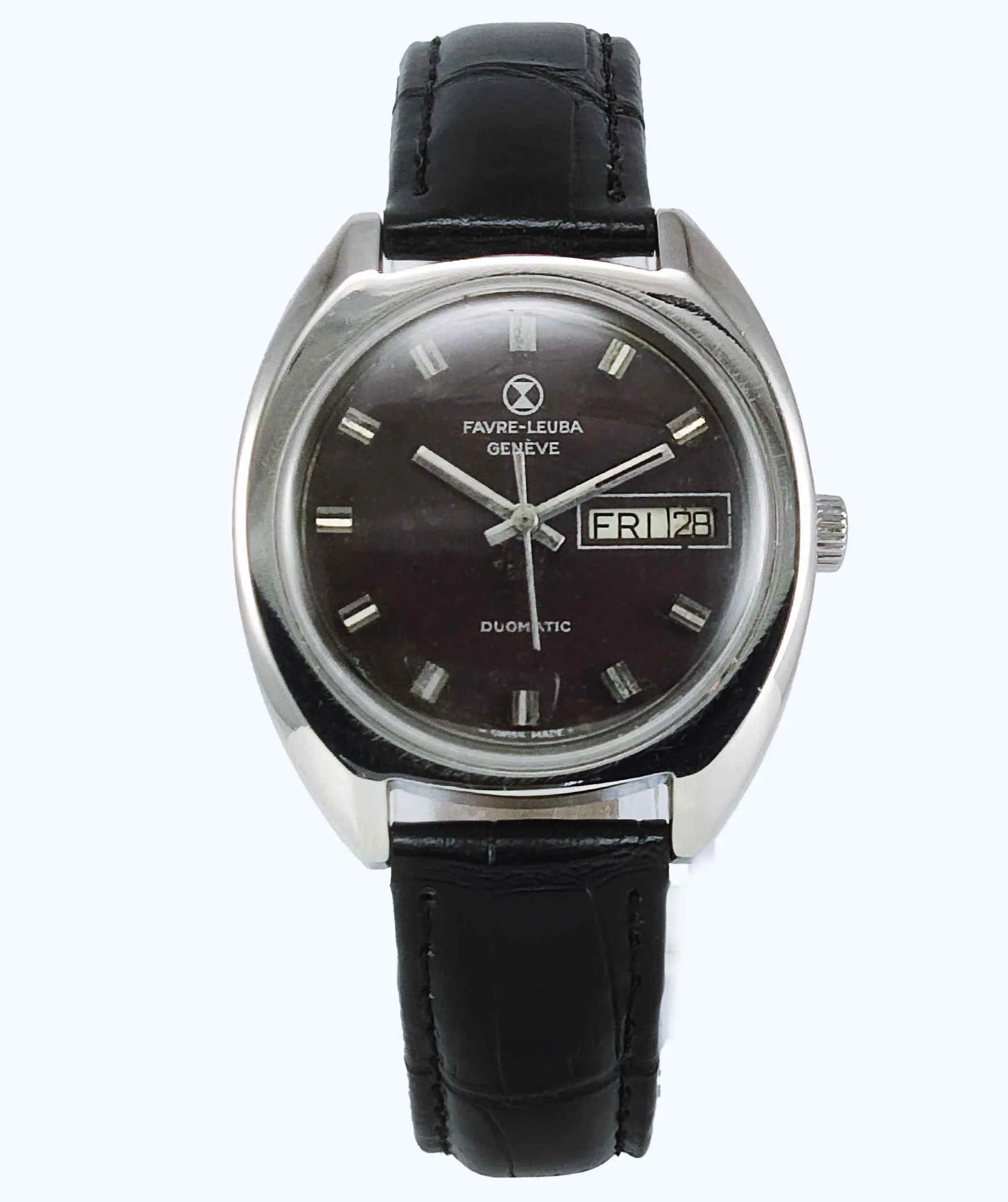 Favre Leuba Geneve Duomatic 908 Brown Dial 17 Jewels Men's Automatic Watch