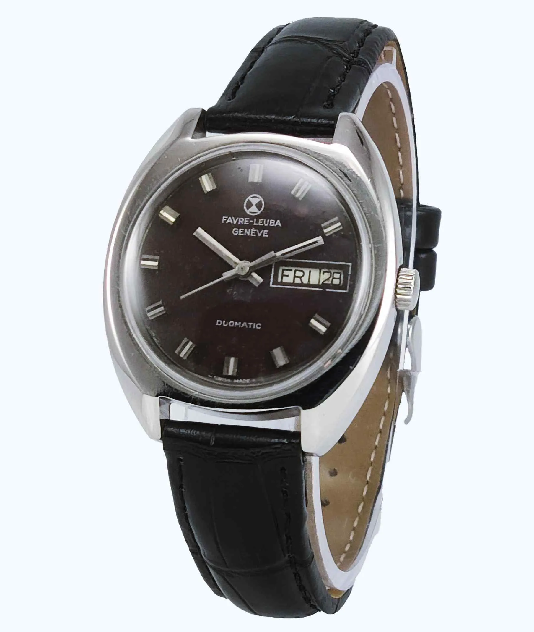 Favre Leuba Geneve Duomatic 908 Brown Dial 17 Jewels Men's Automatic Watch