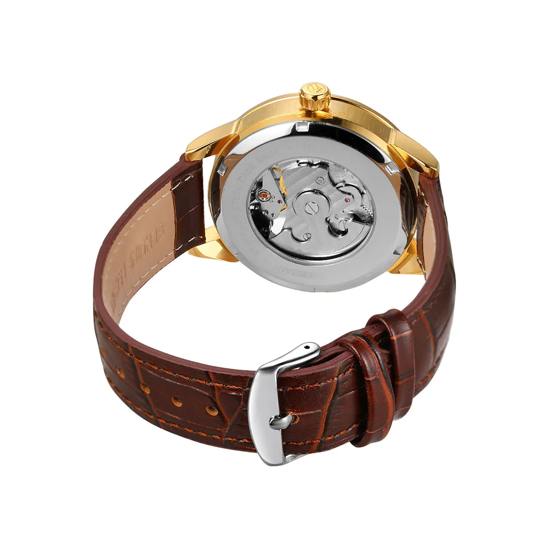 Forsining Retro Moon Phase Tourbillon Skeleton Automatic Mechanical Mens Watch TM-355G