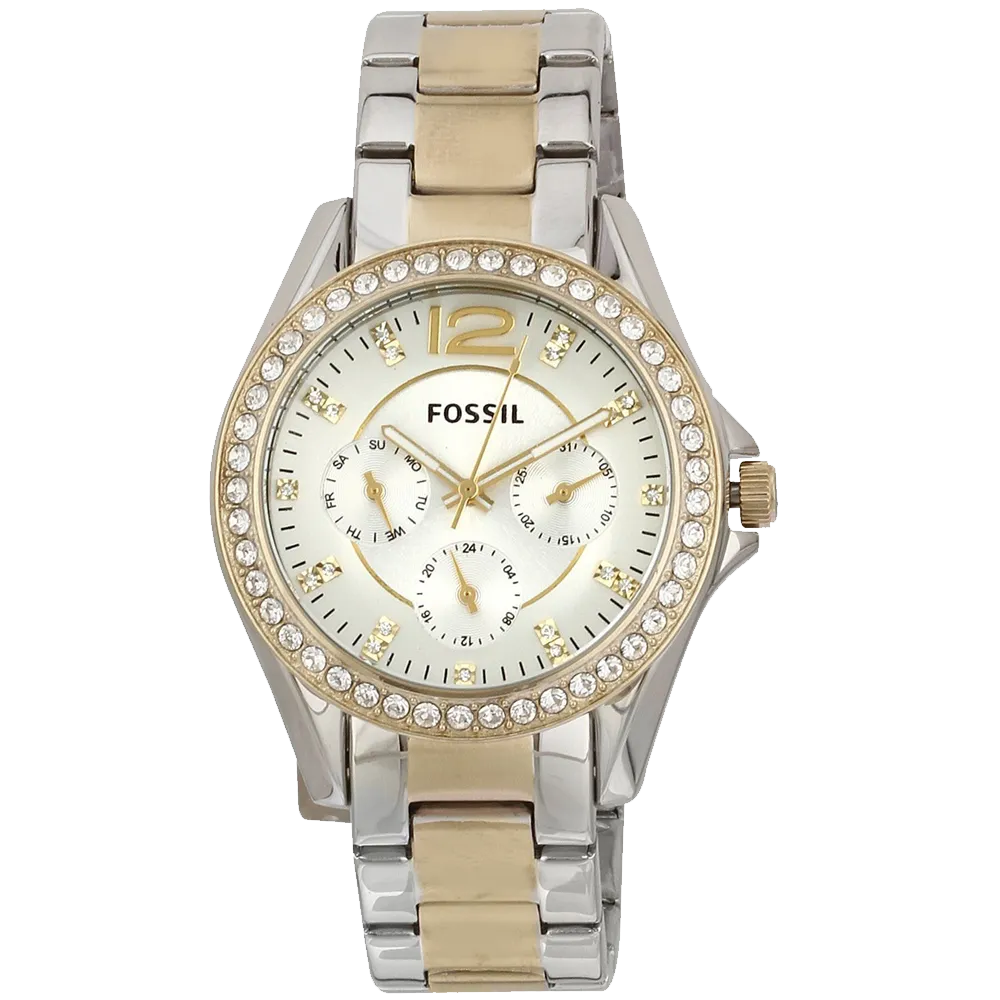Fossil Womens ES3204 Riley Silver and Gold Tone Watch