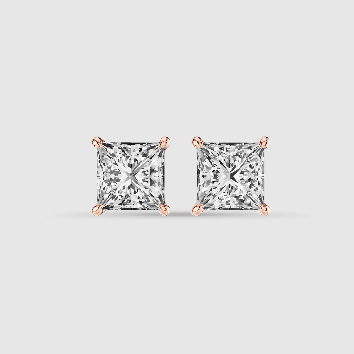 Four-Prong Solitaire Lab Grown Diamond Studs-Princess