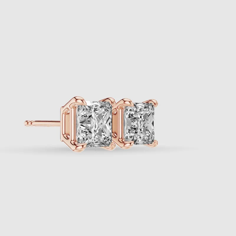 Four-Prong Solitaire Lab Grown Diamond Studs-Princess