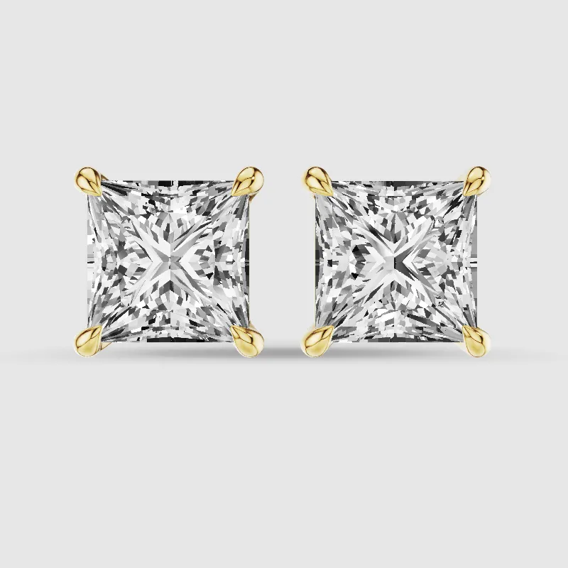 Four-Prong Solitaire Lab Grown Diamond Studs-Princess