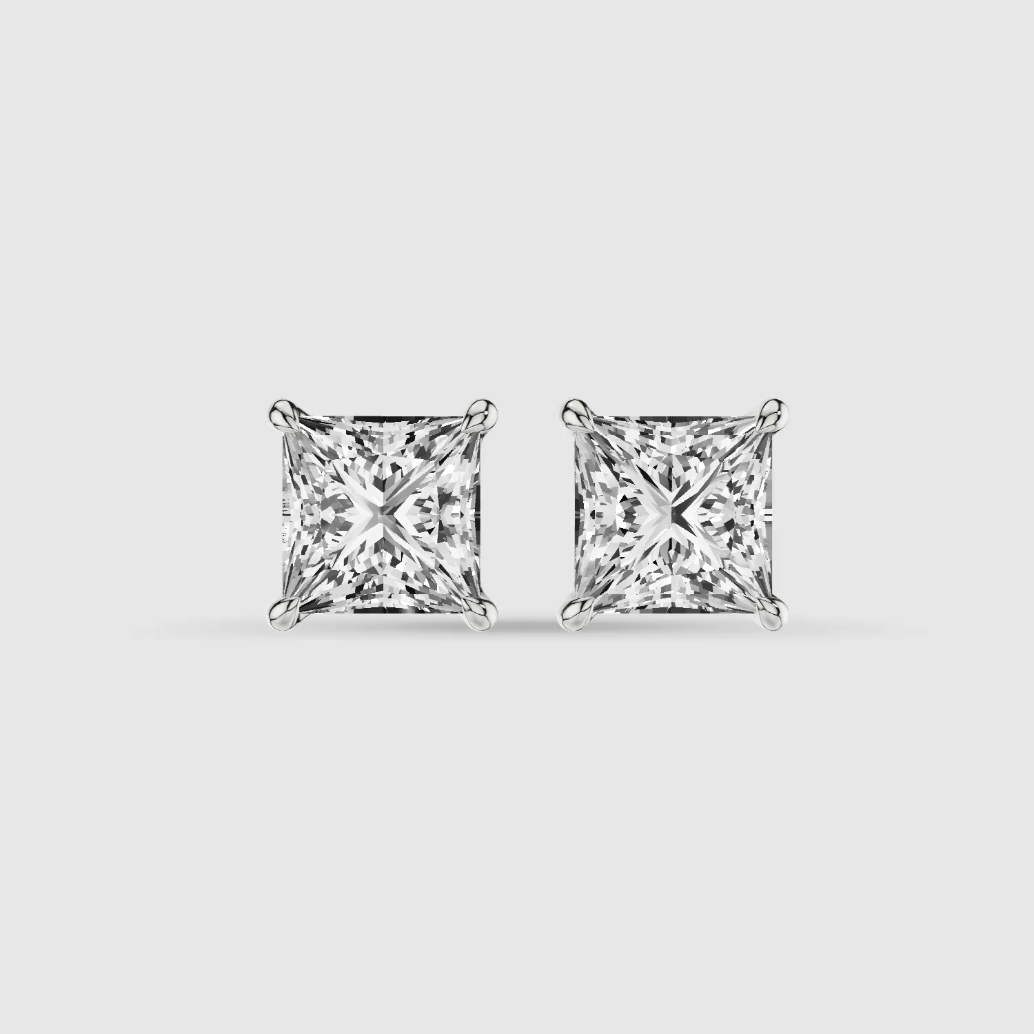 Four-Prong Solitaire Lab Grown Diamond Studs-Princess