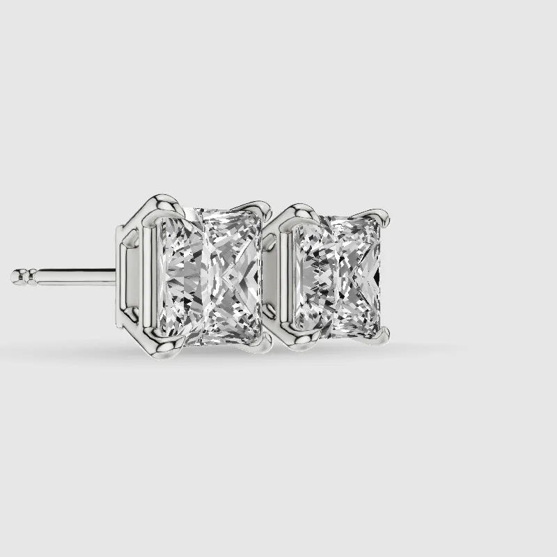 Four-Prong Solitaire Lab Grown Diamond Studs-Princess