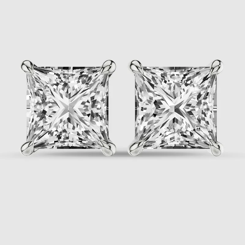 Four-Prong Solitaire Lab Grown Diamond Studs-Princess