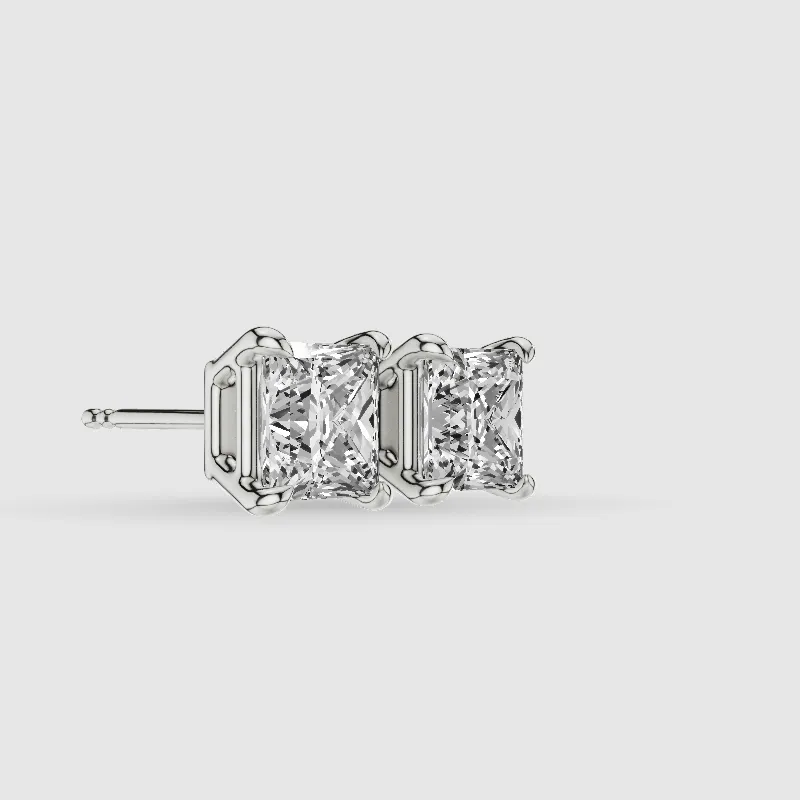 Four-Prong Solitaire Lab Grown Diamond Studs-Princess