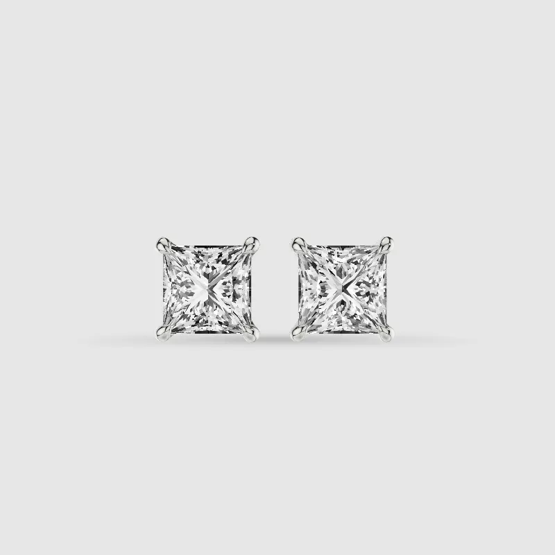 Four-Prong Solitaire Lab Grown Diamond Studs-Princess