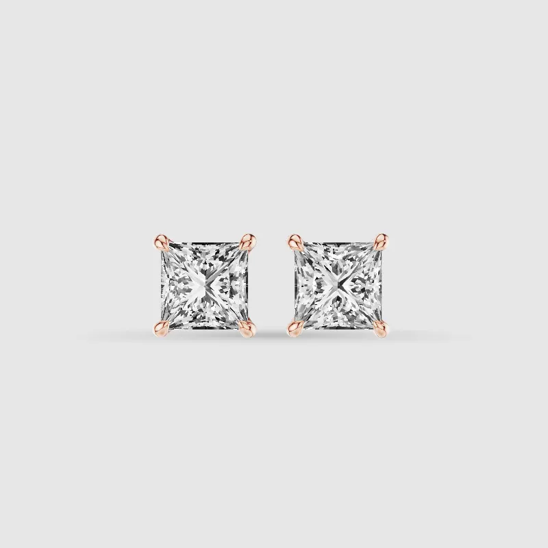 Four-Prong Solitaire Lab Grown Diamond Studs-Princess