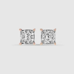 Four-Prong Solitaire Lab Grown Diamond Studs-Princess