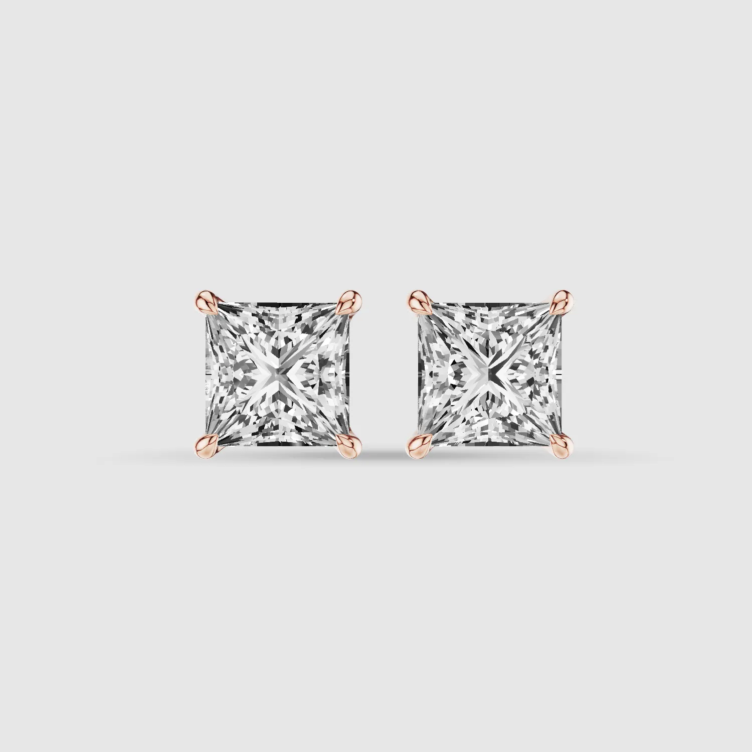 Four-Prong Solitaire Lab Grown Diamond Studs-Princess