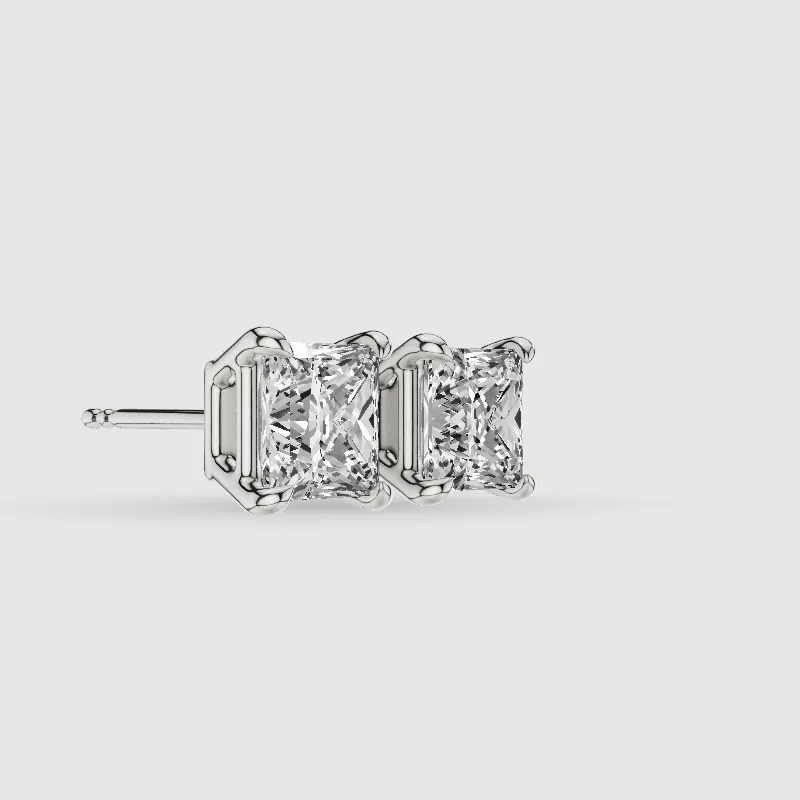 Four-Prong Solitaire Lab Grown Diamond Studs-Princess