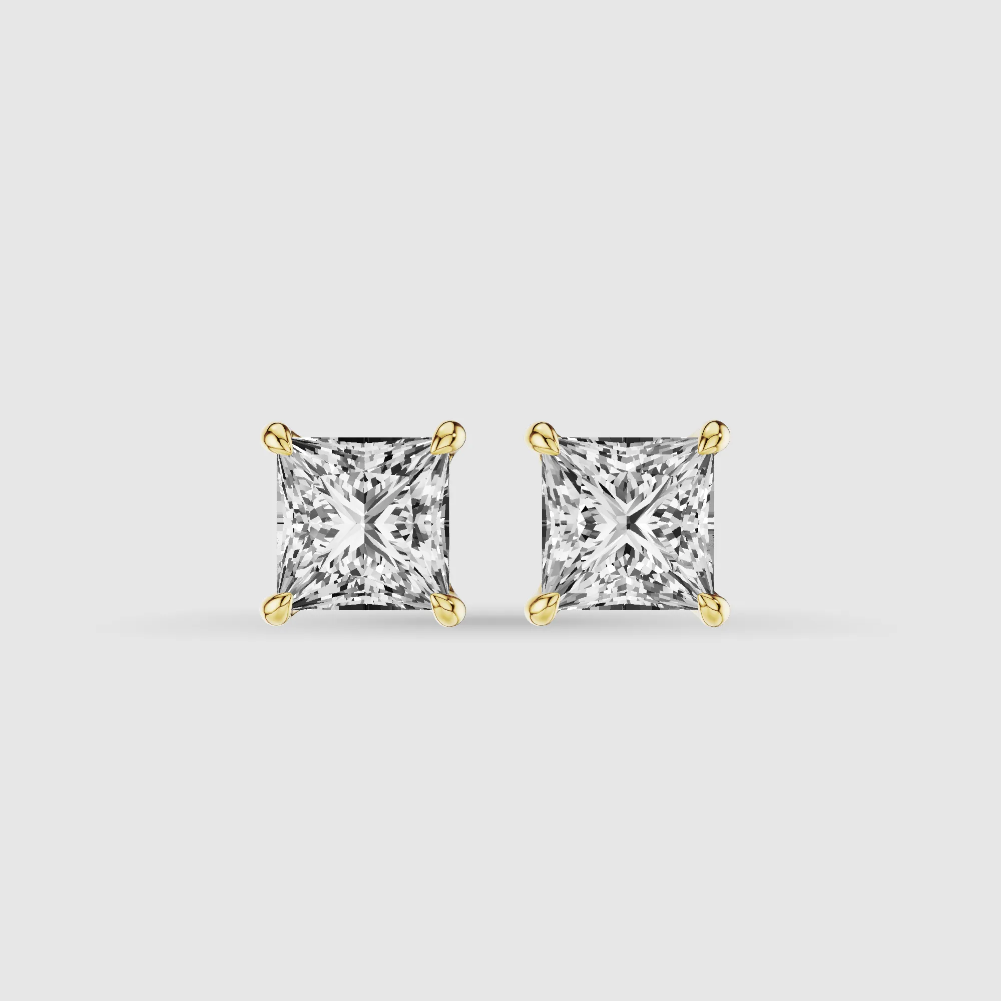 Four-Prong Solitaire Lab Grown Diamond Studs-Princess
