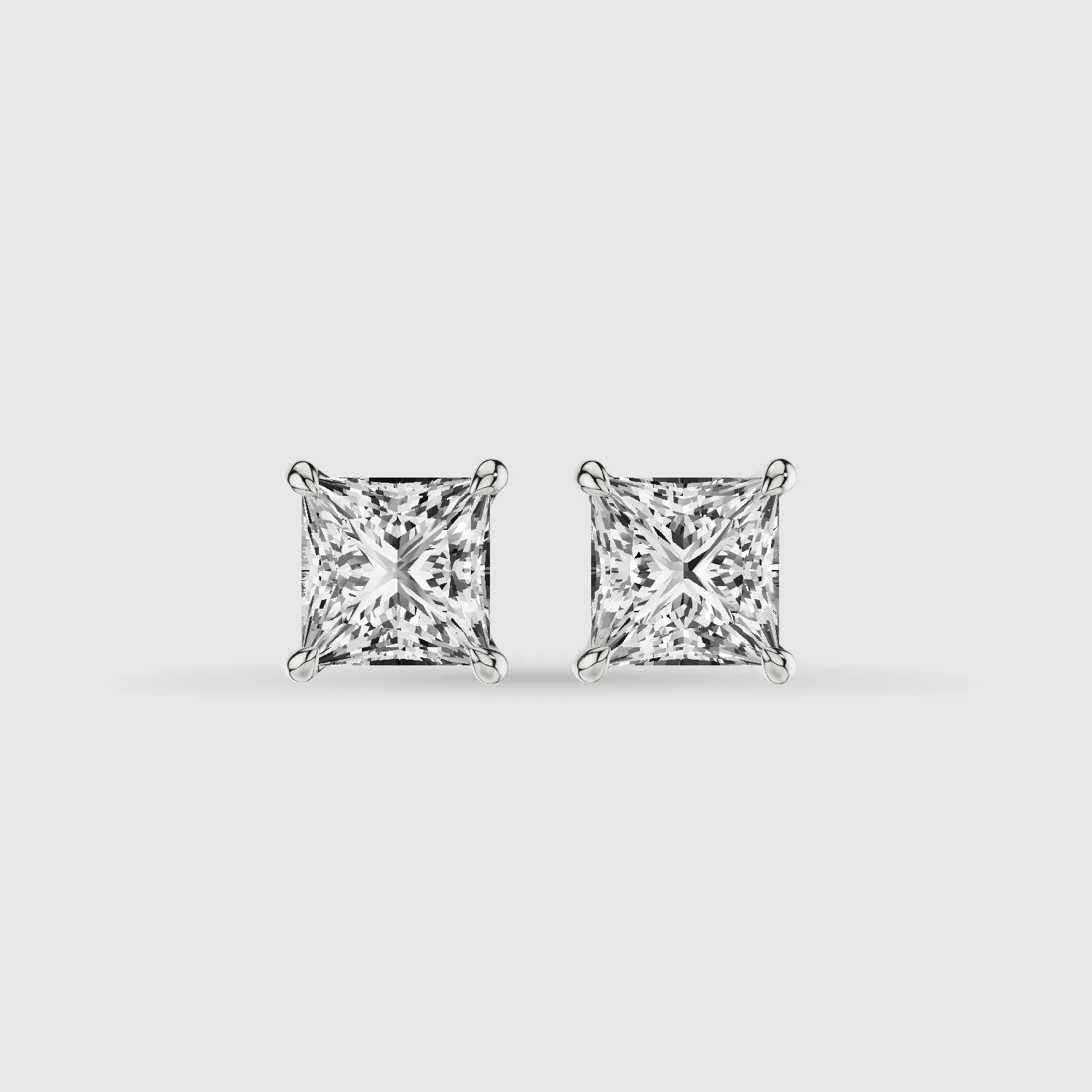 Four-Prong Solitaire Lab Grown Diamond Studs-Princess