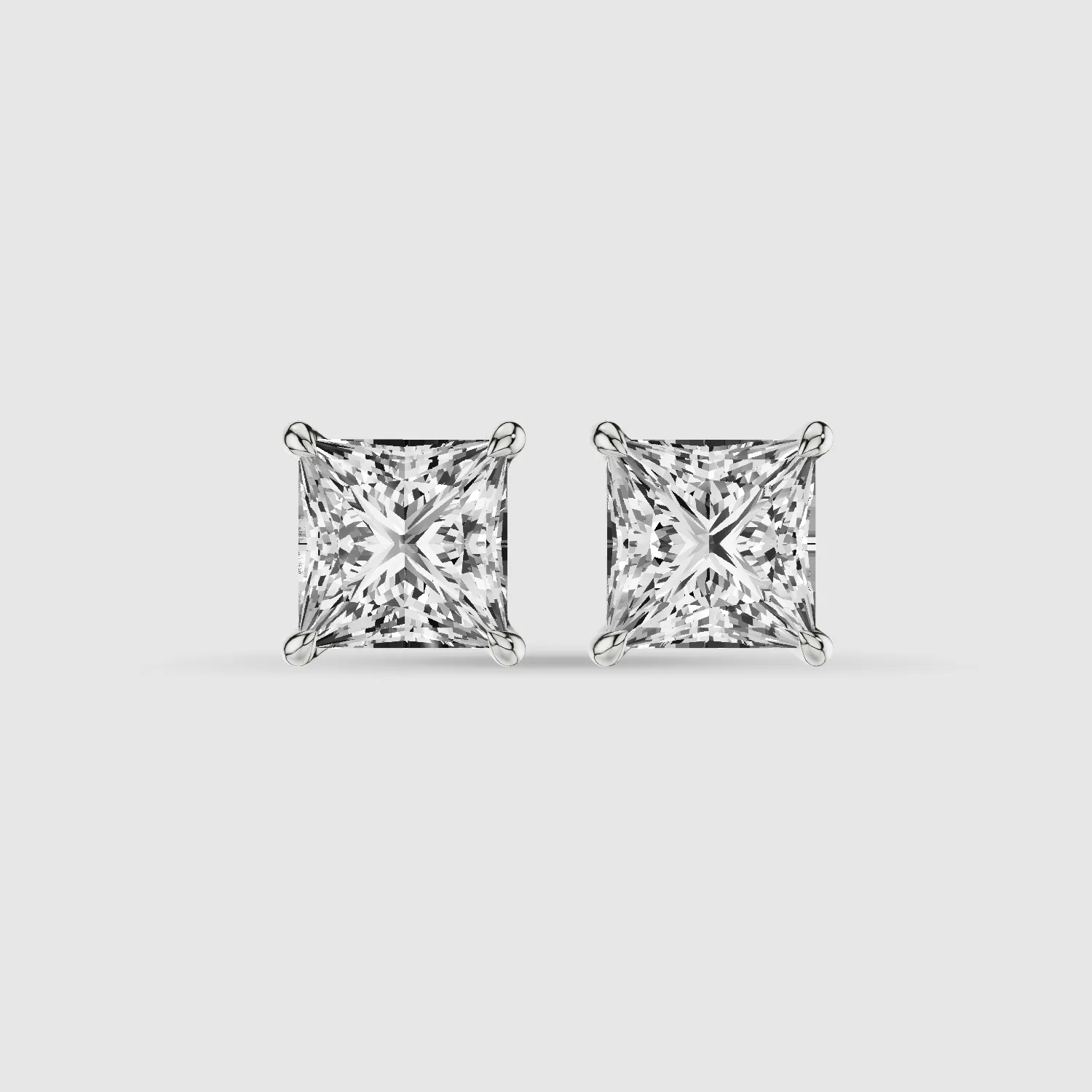 Four-Prong Solitaire Lab Grown Diamond Studs-Princess
