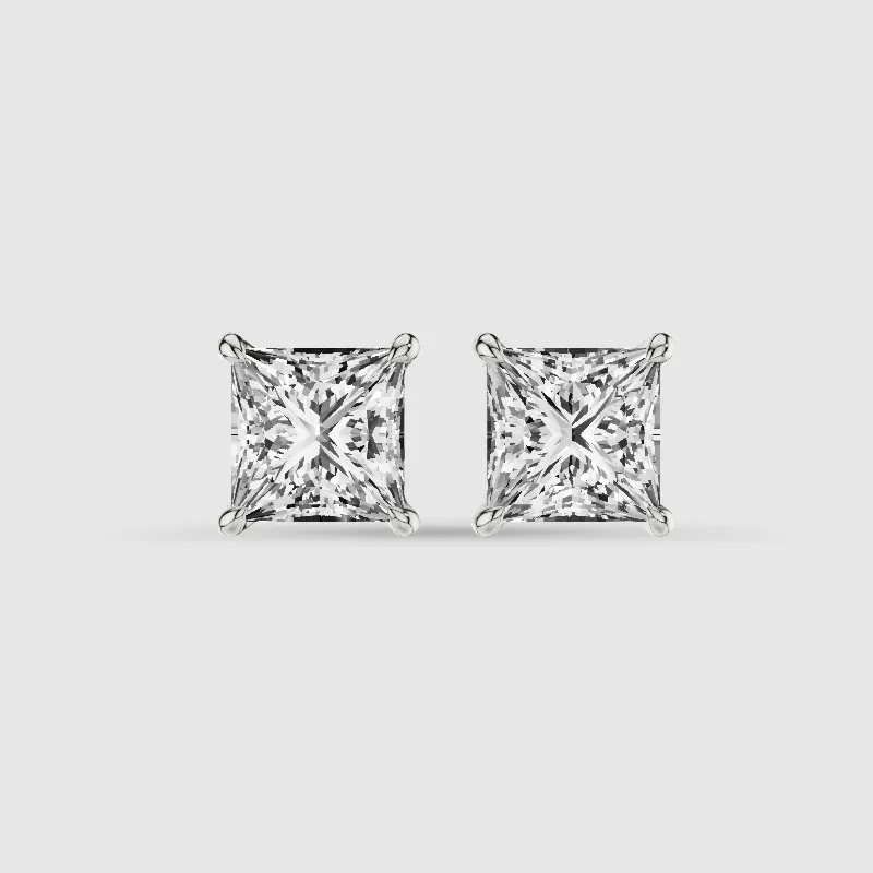 Four-Prong Solitaire Lab Grown Diamond Studs-Princess