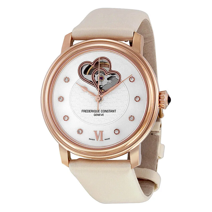 Frederique Constant World Heart Federation Automatic White Dial White Leather Ladies Watch FC-310DHB3P4
