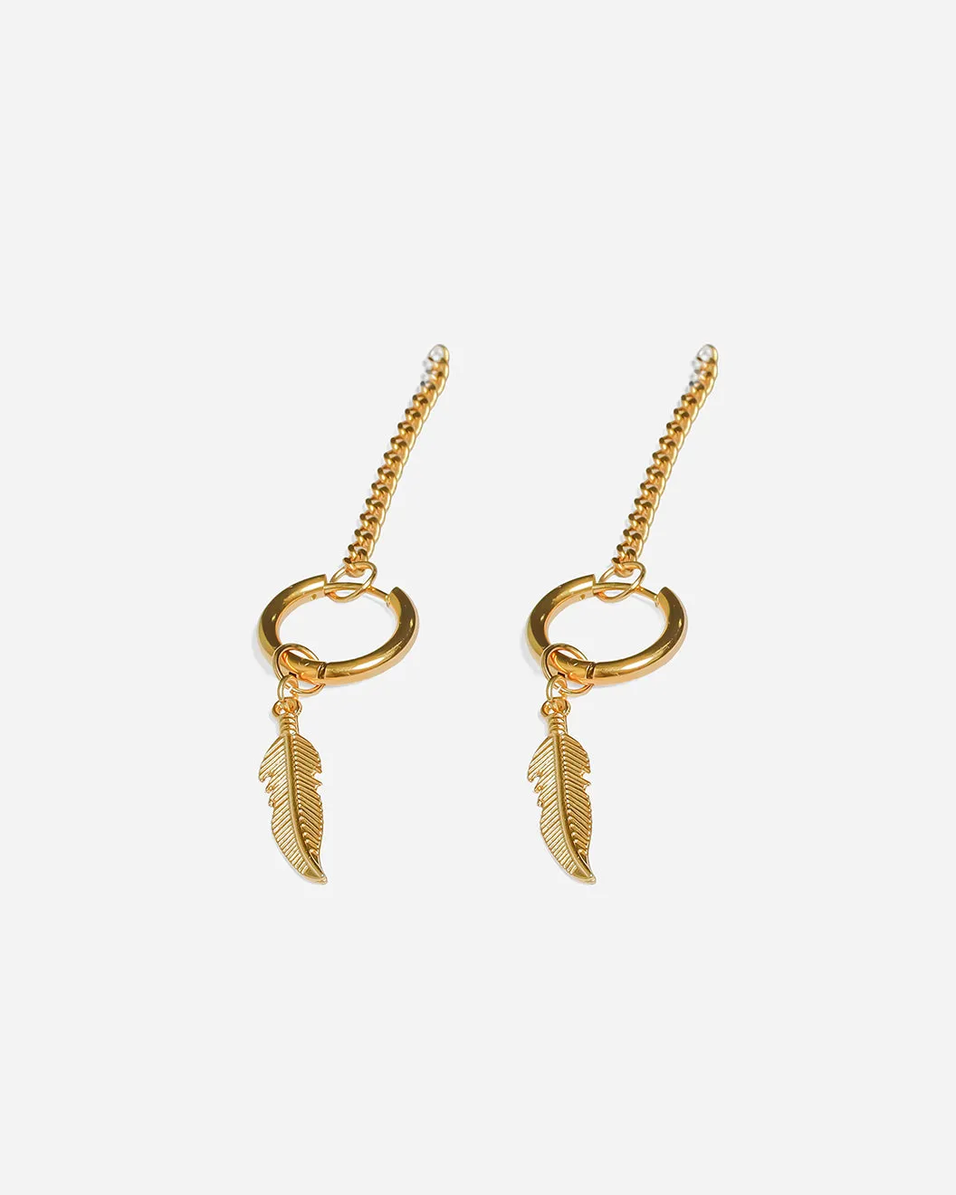 GD Dangling Feather Hoop Earrings Gold Plated