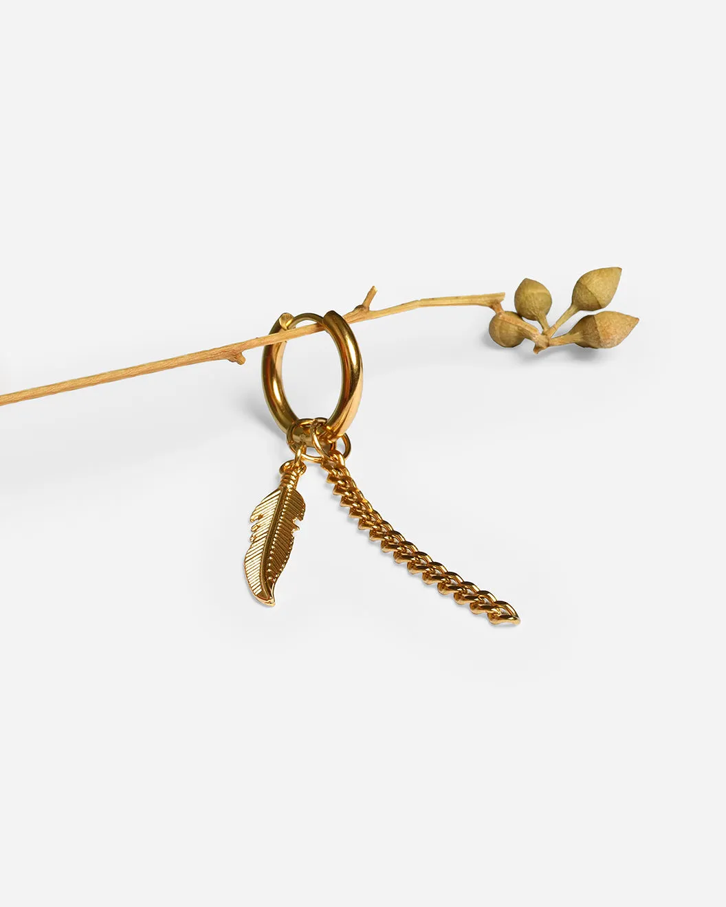 GD Dangling Feather Hoop Earrings Gold Plated