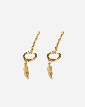 GD Dangling Feather Hoop Earrings Gold Plated