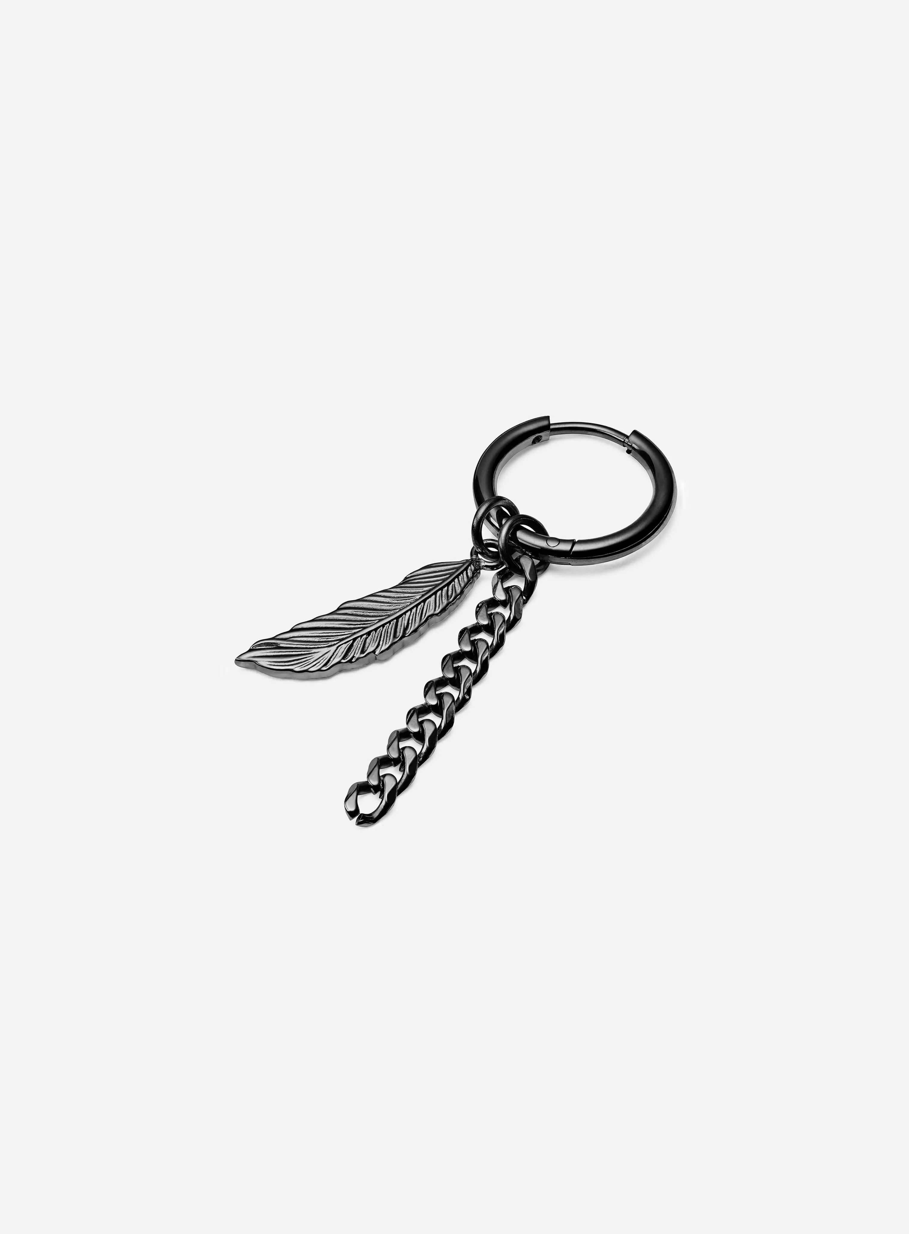 GD Drop Hoop Earring with Feather & Chain Charms