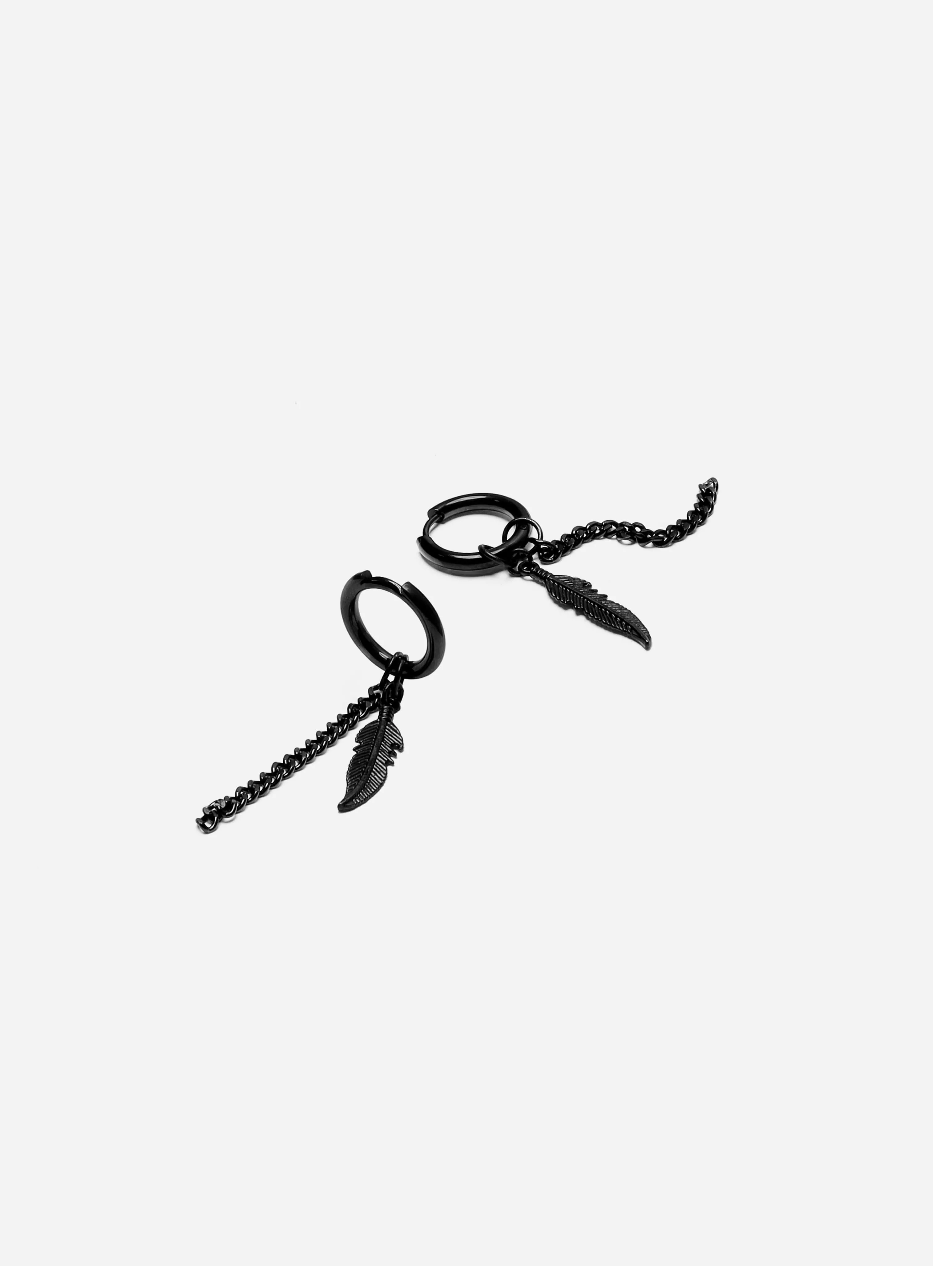 GD Drop Hoop Earring with Feather & Chain Charms