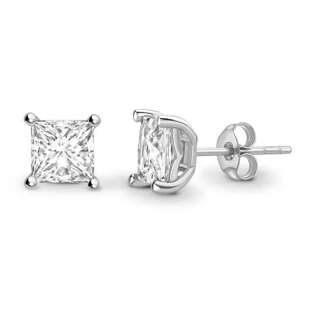 GIA 18K White Gold Princess Cut Diamond Stud Earrings 0.60 To 1.00 CTW- G/VS2