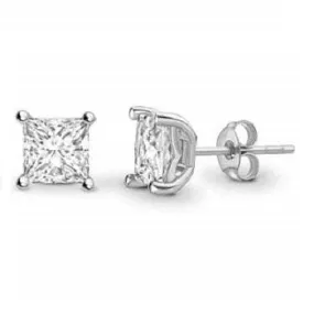 GIA 18K White Gold Princess Cut Diamond Stud Earrings 0.60 To 1.00 CTW- G/VS2