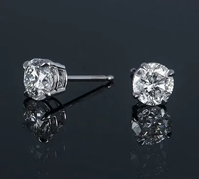 GIA Platinum Round Brilliant Cut Diamond Stud Earrings 1.20 & 1.60 CTW- G/Si1