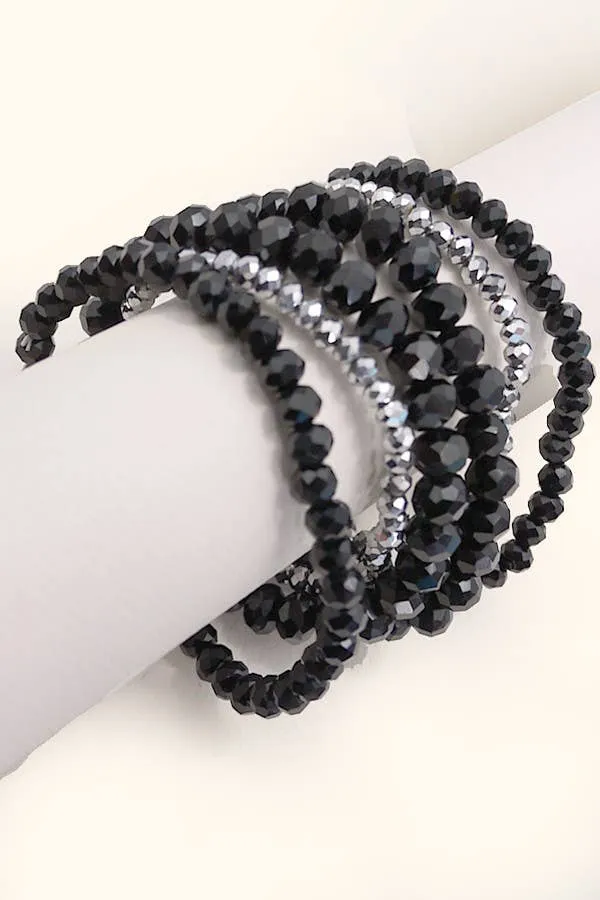 GLASS CRYSTAL BEADED 7 SET STRETCH BRACELET | 40B113: IVORY