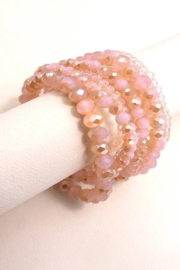 GLASS CRYSTAL BEADED 7 SET STRETCH BRACELET | 40B113: IVORY