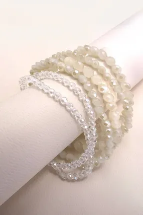 GLASS CRYSTAL BEADED 7 SET STRETCH BRACELET | 40B113: IVORY