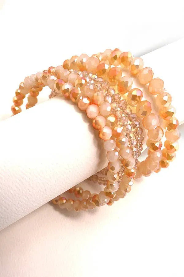 GLASS CRYSTAL BEADED 7 SET STRETCH BRACELET | 40B113: IVORY
